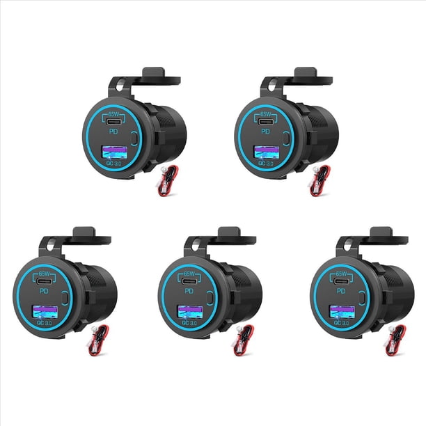 5X 65W PD 12V Salida USB para Computadora PortáTil USB C Cargador de AutomóVil de Puerto MúLtiple Adaptador una Prueba de Agua para AutomóVil CamióN