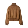 thumbnail image 4 of WLOMHUW Womens Cropped Jakcets Suede Bomber Jacket with Stand Collar Zip Up Short Coat with Pockets, 4 of 7