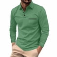 thumbnail image 2 of Men's Polo Shirts Long Sleeve Chest Pocket Collared Golf Shirts Men's Casual Shirts Business Casual Shirts Green L, 2 of 4