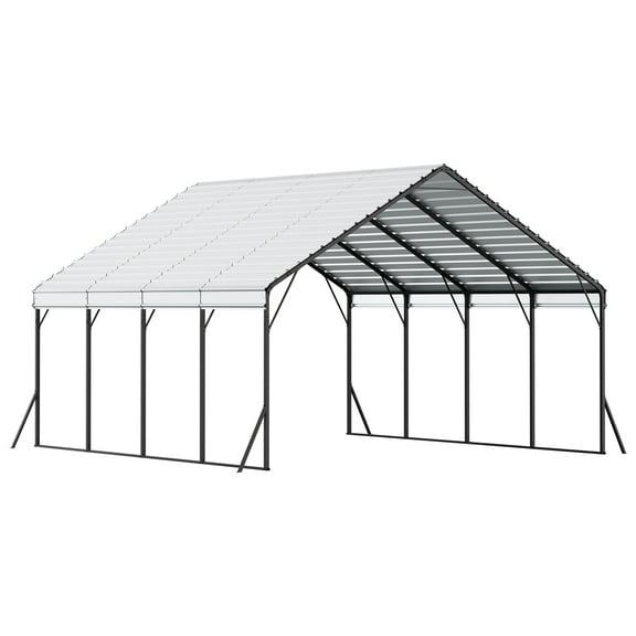 KFFKFF Durable 20 x 20 ft Metal Carport with Sturdy Frame and Roof, Outdoor Shelter with Detachable Sidewalls for Vehicles, Boats, Trucks, and Equipment