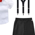 thumbnail image 6 of Boys formal Outfit 4pcs Sets Short Sleeve Dress Shirt Adjustable Suspender Shorts Bow Tie for 2-14 Years Red-B, 6 of 6