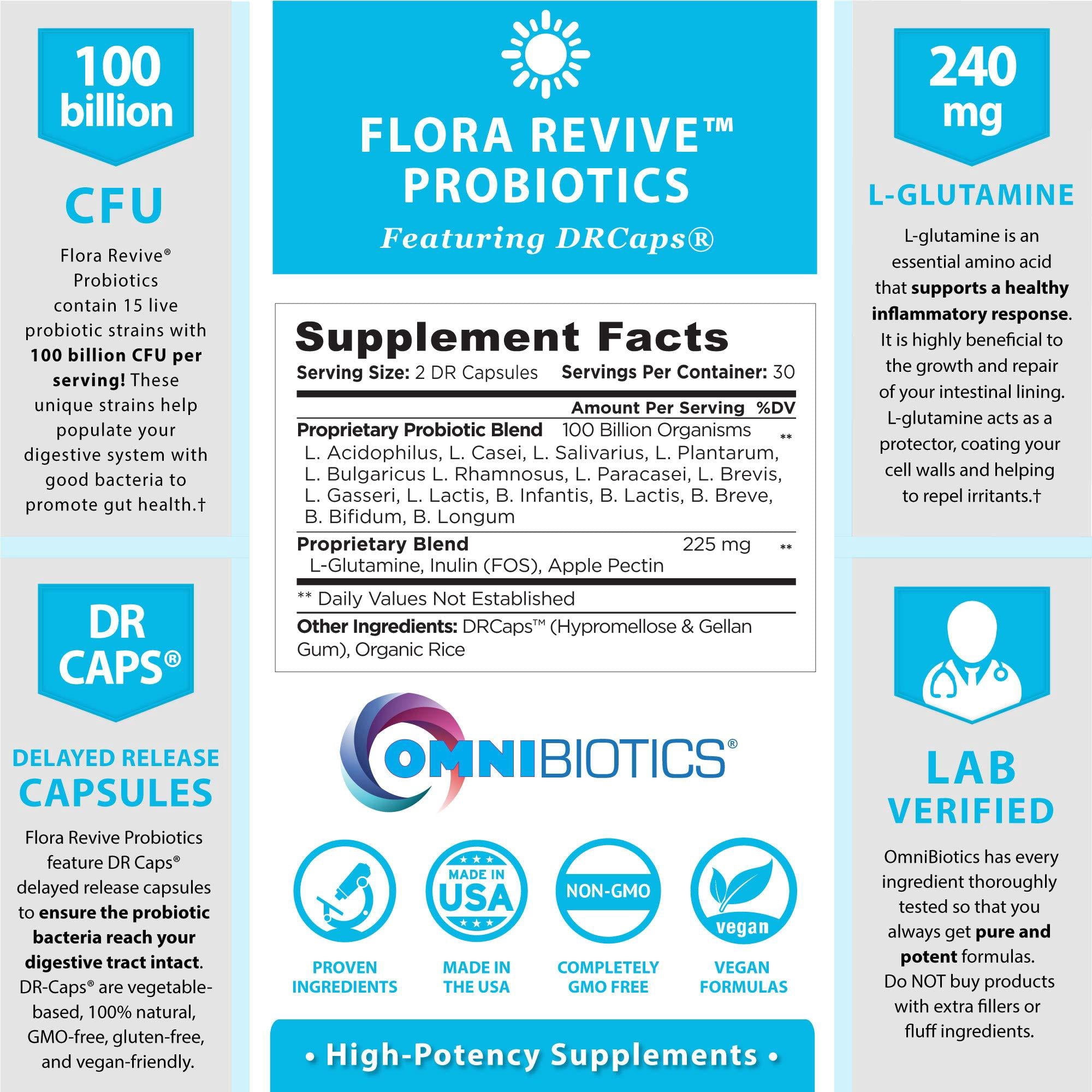 100 Billion Probiotics - 15-Strain Probiotic for Women & Men, DRCaps Delayed Release, Prebiotics, L-Glutamine, Apple Pectin, Gut Lining Support, Shelf Stable, Non-GMO, 60 Vegan Capsules for Adults