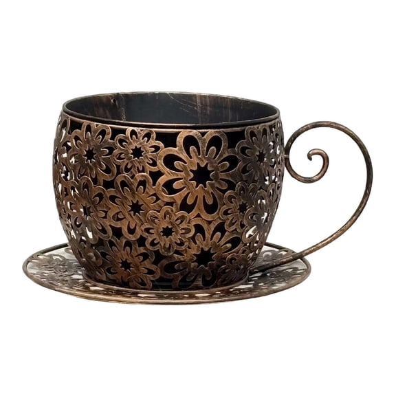 Planter Pot Iron Teacup Flower Pot Creative Design Metal Construction for Indoor Outdoor Tabletop Display