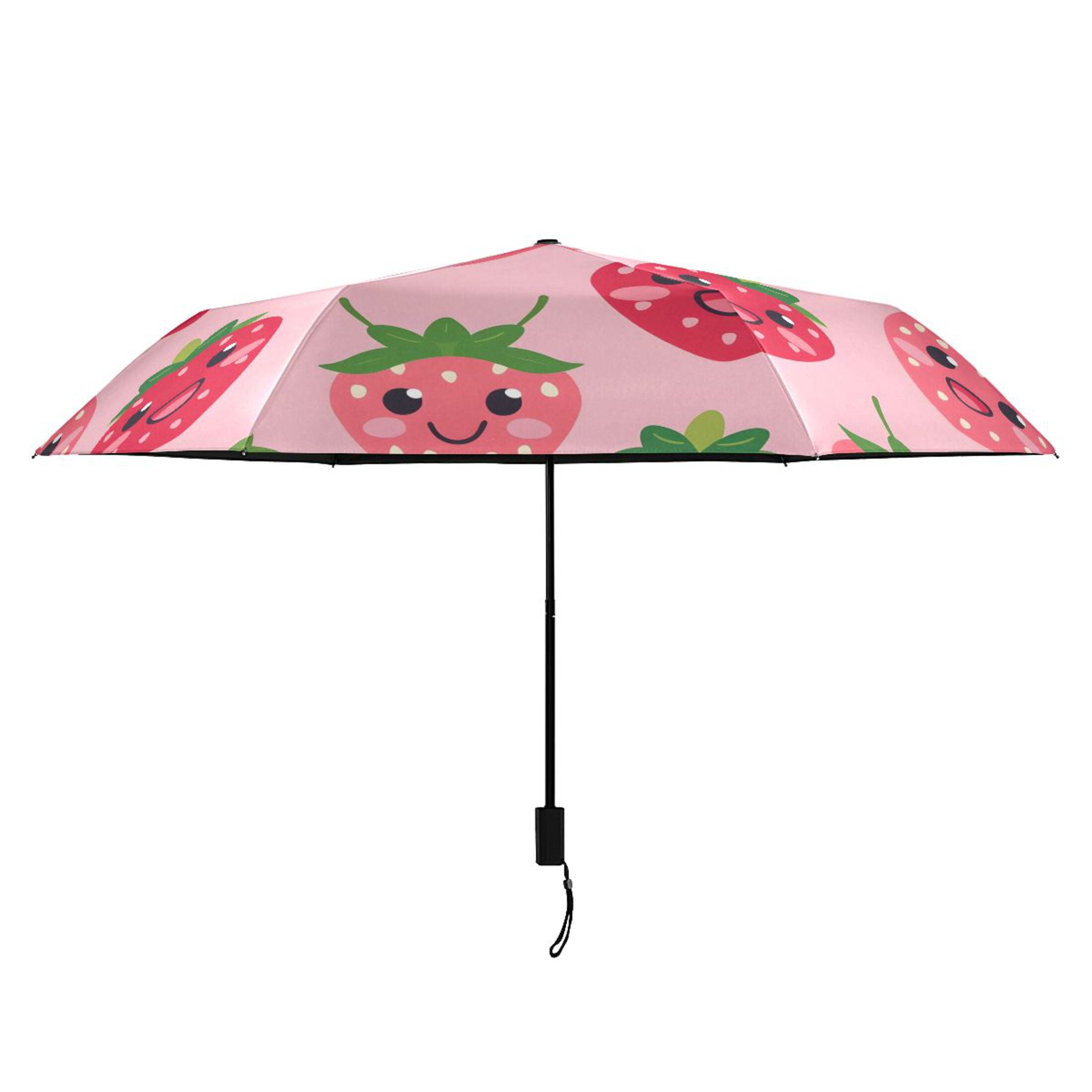 Compact Sun Umbrella Windproof Travel Umbrellas for Rain Strong Portable UV Protection Lovely Strawberry