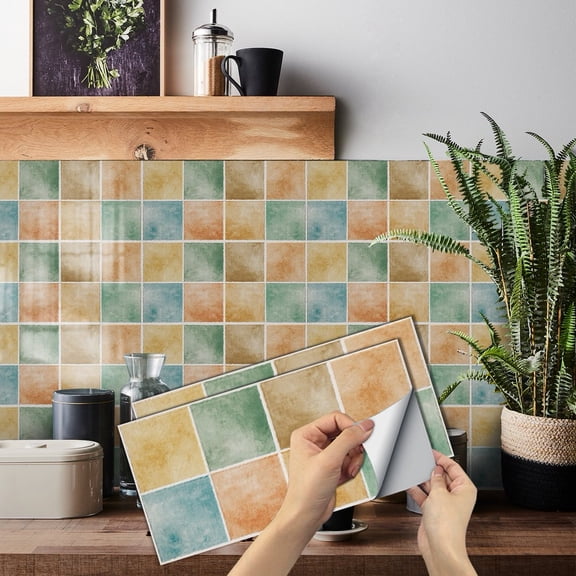 6 Pcs Self Adhesive Waterproof Tiles Stickers Wall Decals 11.8'' x 5.9'' Multicolor Mosaic Pattern Peel and Stick Backsplash for Kitchen Bathroom Decor