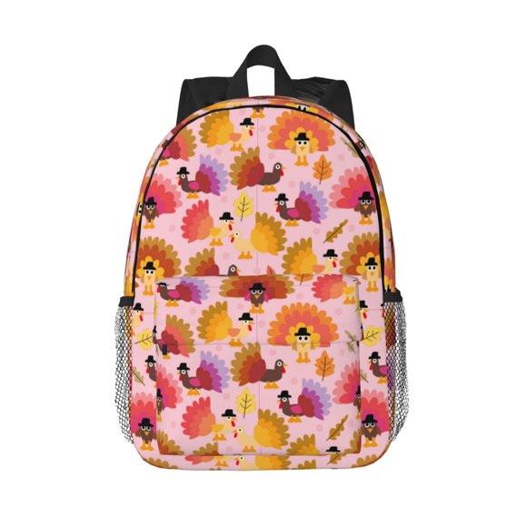 Wukai Happy Thanksgiving Turkey Print 15Inch Student Backpack, Multi-compartment Waterproof Lightweight Backpack, Suitable for School, Office, Sports, Unisex