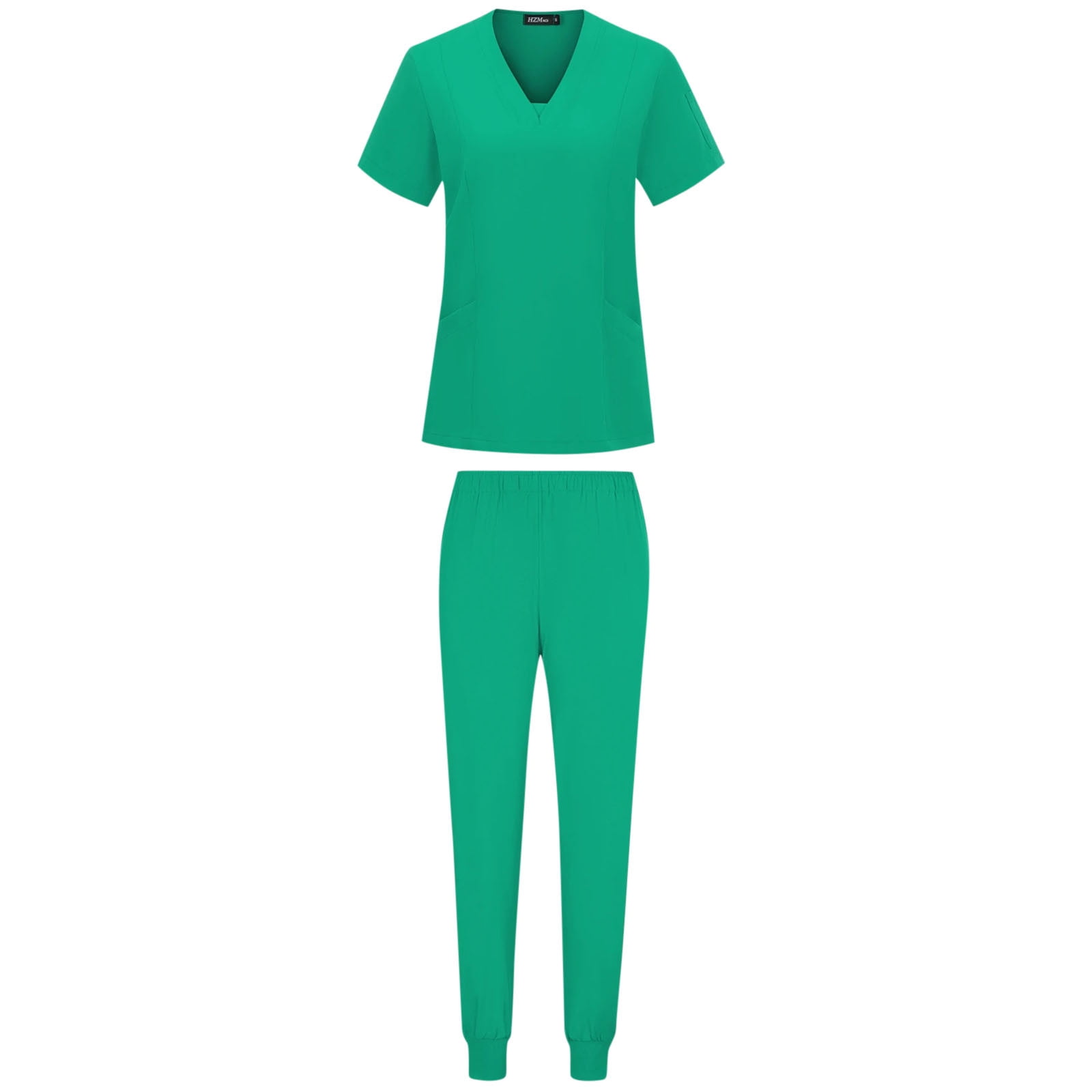Women Athletic Scrub Set - Stretch V-Neck Top & Multi-Pocket Cargo Joggers, Easy Care Comfortable Nursing Workwear