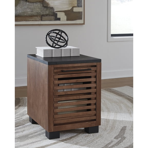 Signature Design by Ashley Kallari Chairside End Table with Shelf, Warm Brown & Black