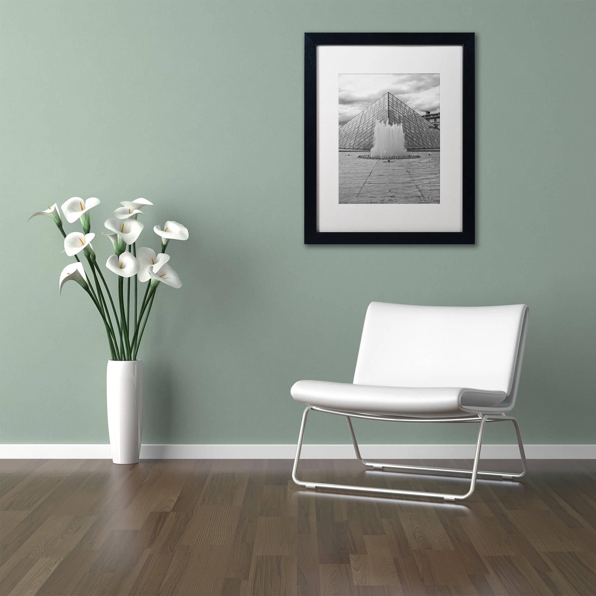 Trademark Fine Art "Paris Deux - Louvre" Canvas Art by Yale Gurney, White Matte, Black Frame