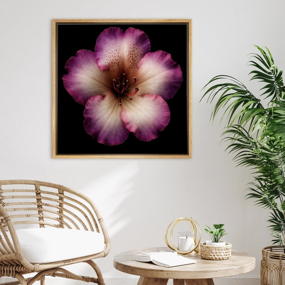 Framed Canvas Print Purple Flower Wall Art Botanical Decorative for Living Room Bedroom - 16"x16" NATURAL