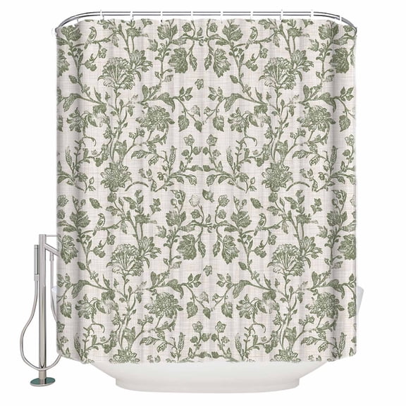 Spring Flowers Bathroom Shower Curtains with 12 Hooks Polyester Waterproof Shower Curtain for Stalls and Bathtubs Farmhouse Sage Green Pastoral Floral Leaf Decorative Bathroom Curtain 54x78 Inches