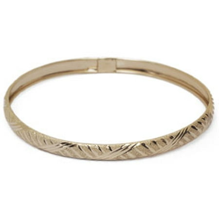 10K Yellow Gold Flexible Bangle Bracelet With Fancy Diamond Cut Design 8 Inches