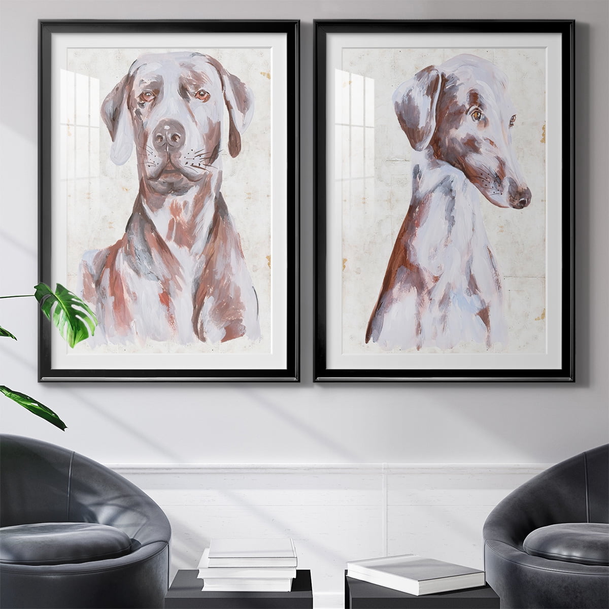 Wexford Home Sitting Dog I Premium Framed Print, 22.5" x 30.5" - Ready to Hang, Black (Set of 2)