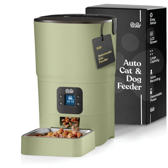 Distributeur Automatique de Nourriture pour Chat Intelligent - 6-L Distributeur Automatique de Nourriture pour Chat Fiable avec Écran LCD pour une Configuration Facile - Contrôle de Portion Distributeur Automatique pour Chien - (vert, 6 Litres (25 Tasses))