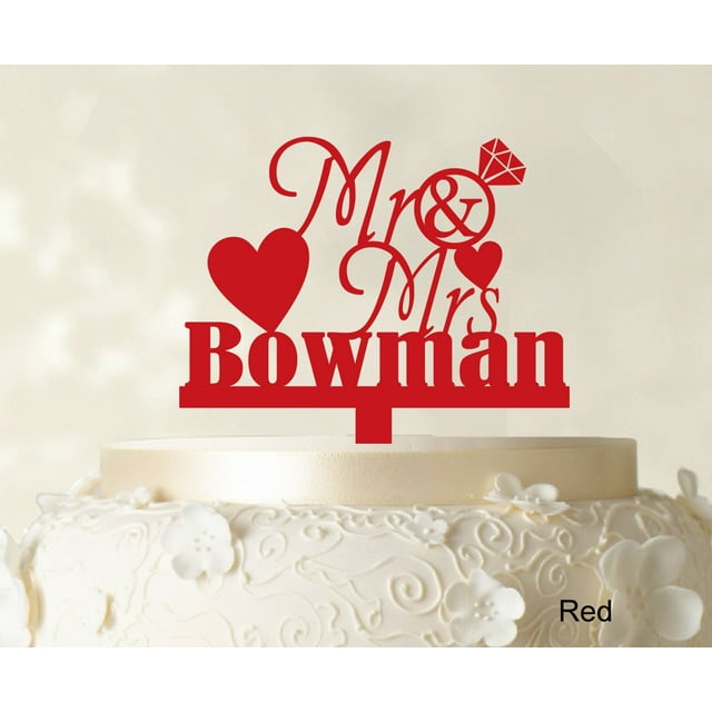 Personalized Mr & Mrs Wedding Cake Topper Personalized Red Cake Topper Color Option Available 5-7 Inches Wide