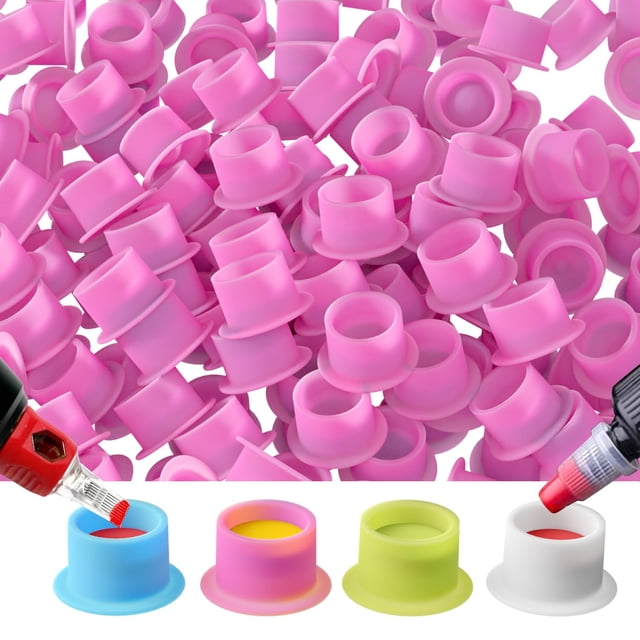 Vasos para tinta de tatuaje OZER, 200 piezas, rosa, de silicona desechables