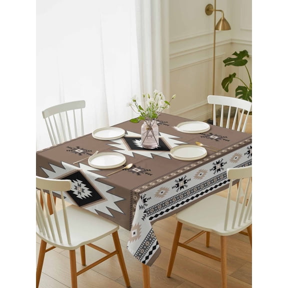 Brown Boho Tablecloth Rectangle Table Cloth 60x102, Waterproof Tablecloth Outdoor Table Cloth, Farmhouse Aztec Southwest Ethnic Geometric Washable Table Cover for Kitchen Dinning Party