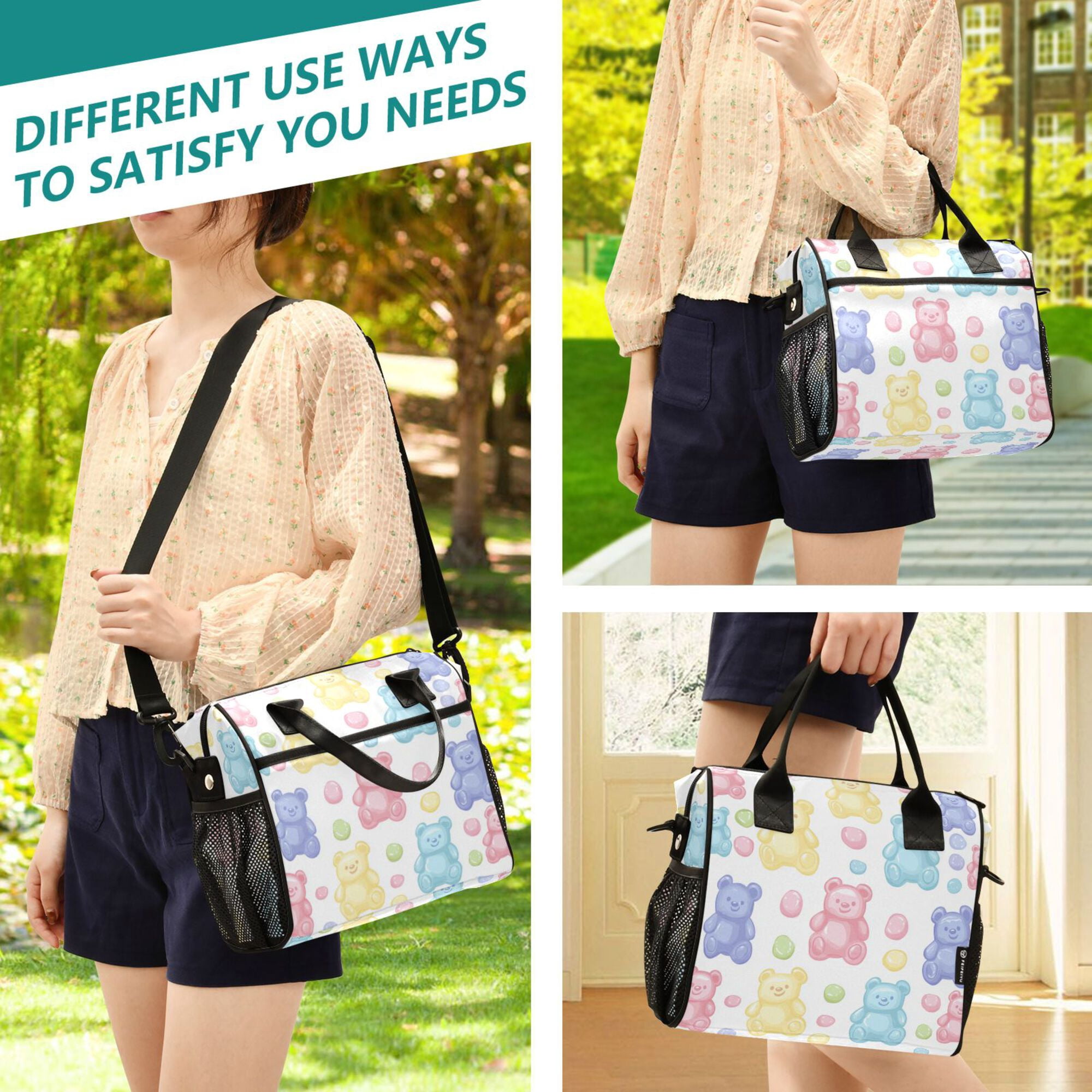 FORMRS Insulated Lunch Bag for Work School Unisex Large Capacity Cooler with Shoulder Strap, Colorful Gummy Bears Pattern