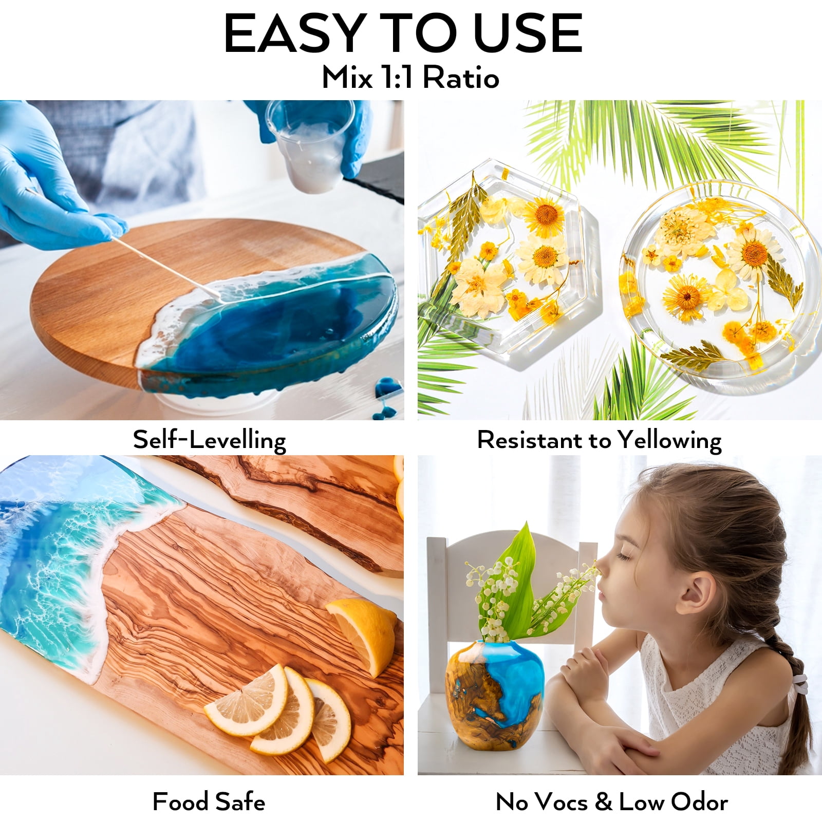 Nicpro 1 Gallon Crystal Clear Epoxy Resin Kit, Casting and Coating Resin Supplies for Art Craft Tabletop, Jewelry Making, Molds, Bar Top with 24 Mica Powder, Gold Foil Flakes, Measuring Cups, Sticks