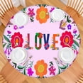 thumbnail image 2 of Stretch Fit Round Tablecloth with Floral Bohemian Pattern, Elastic Hem for 38"-42" Tables, 44" Easy Clean Cover for Party Decor, 2 of 7