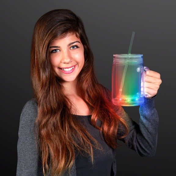 FlashingBlinkyLights Multicolor LED Plastic Mason Jar Mug