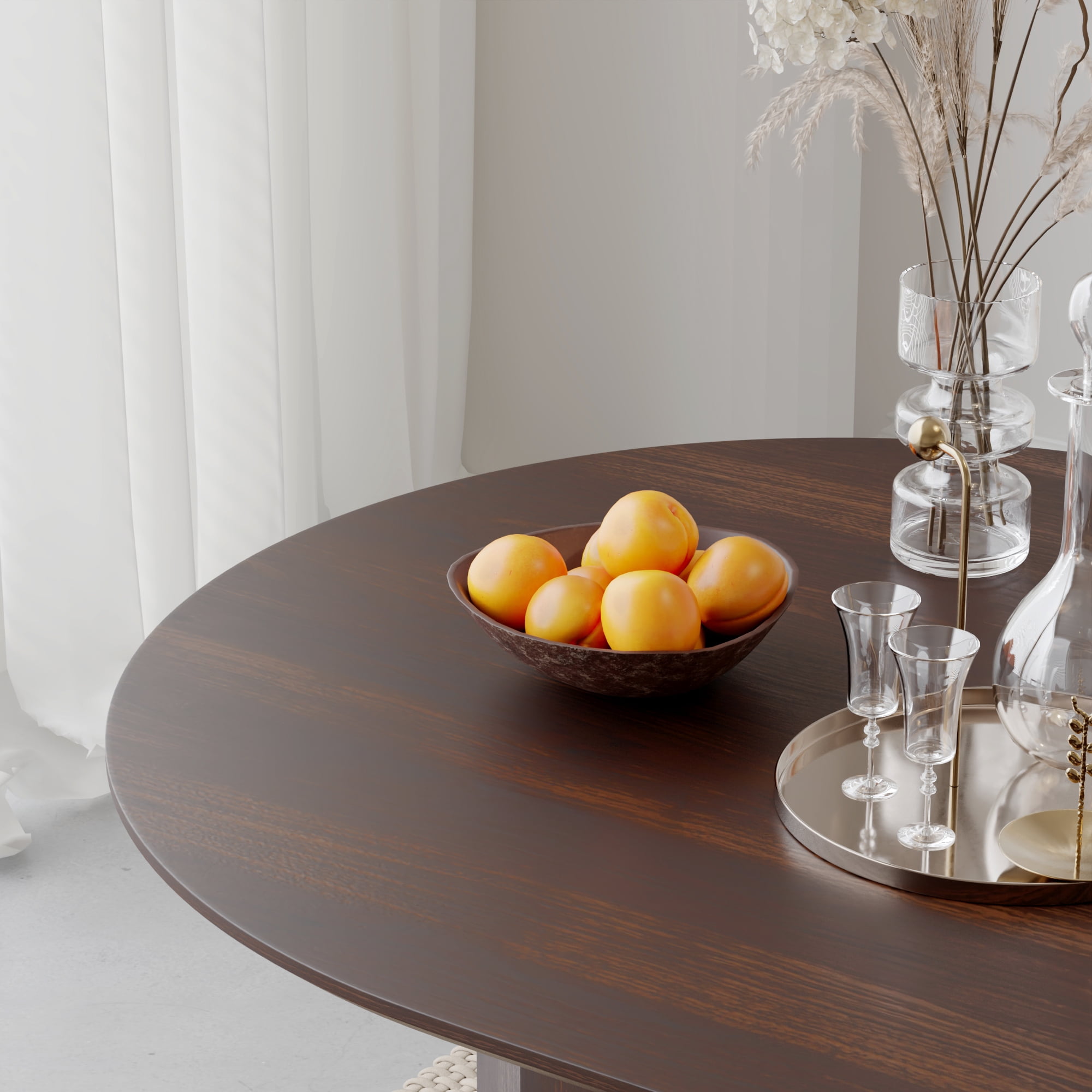 MAYEERTY Modern 79*33.5*30" Oval Walnut Dining Table with Beveled Edge Top & Polygonal Cylinder Split Base