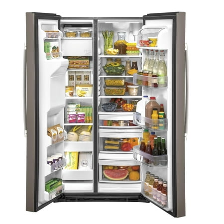 GE - 25.1 Cu. Ft. Side-By-Side Refrigerator with External Ice & Water Dispenser - Slate