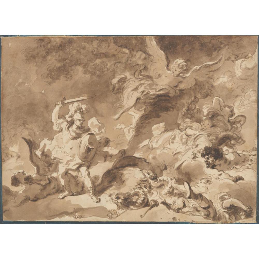 Jean-Honoré Fragonard 18x14 Black Modern Framed Museum Art Print Titled - Rinaldo in the Enchanted Forest (ca. 1763)