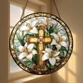 thumbnail image 4 of Christian Cross and White Lily Stained Glass Suncatcher – Round Religious Window Hanging, Handmade Faith Ornament for Home, 4 of 4