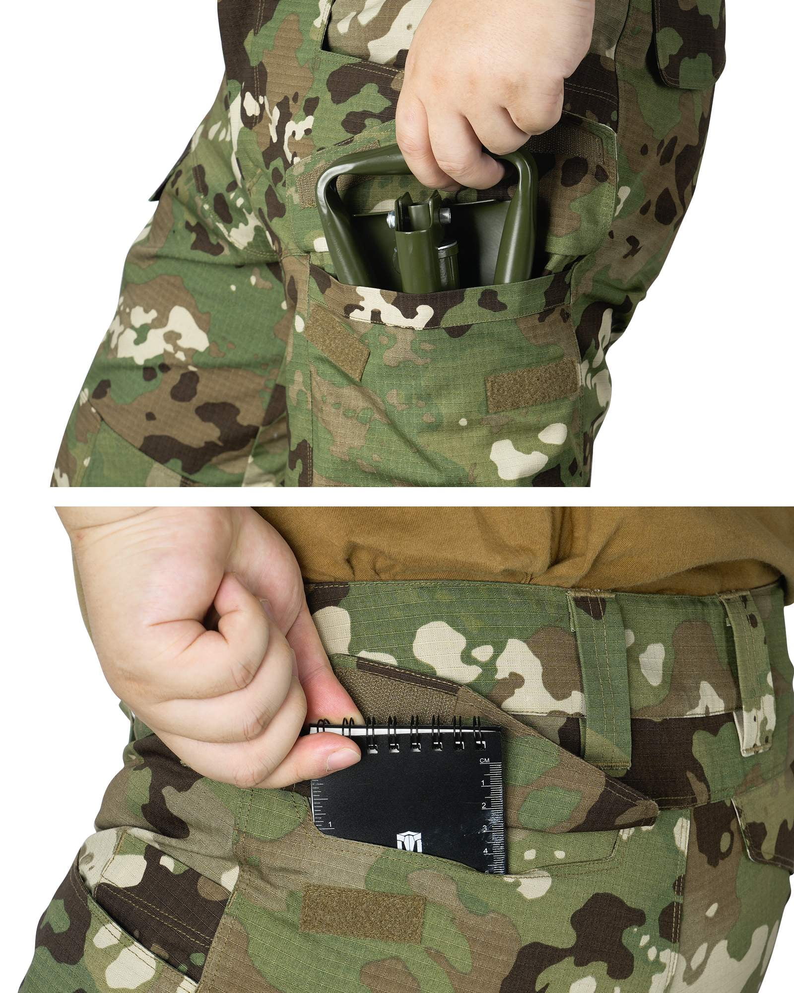 Men's Camo Cargo Pants, Water Resistant Hiking Work Pants with Multi-Pockets, Outdoor Ripstop Camouflage Trousers (No Knee Pads)