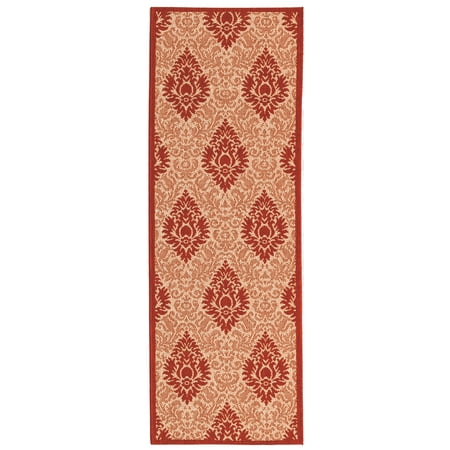 Safavieh Courtyard Jessie Damask Indoor/Outdoor Runner Rug, Natural/Red, 2'3" x 6'7"