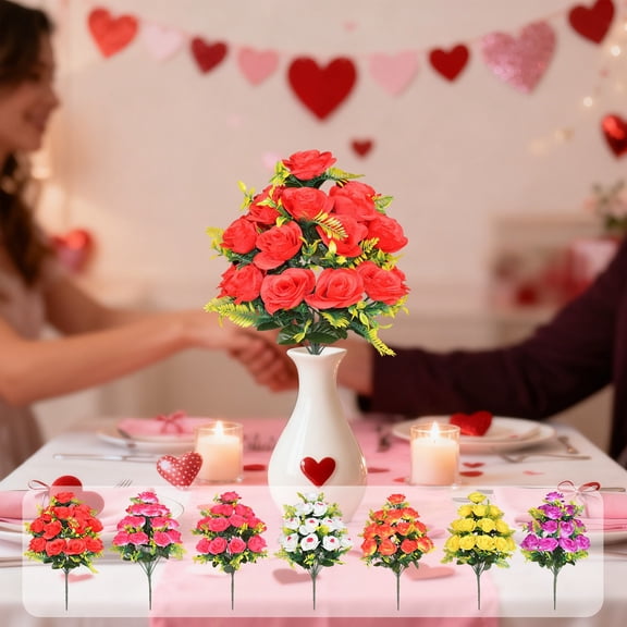 Realistic Artificial Flower Bouquet, Fake Flowers for Home Decor, 20-Inch Tall Plastic Floral Arrangement, Low Maintenance Centerpiece for Table Office or Wedding