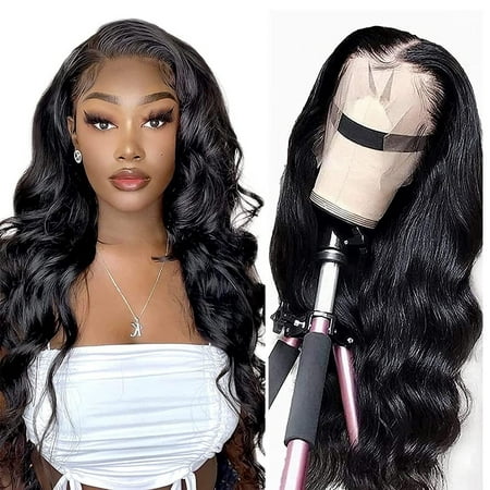 Body Wave Lace Front Wigs for Black Women Human Hair, 13x4 Lace Frontal Human Hair Wigs, 150% Density Brazilian Virgin Human Hair Lace Wig Pre-Plucked with Baby Hair Natural Color (16 Inch)