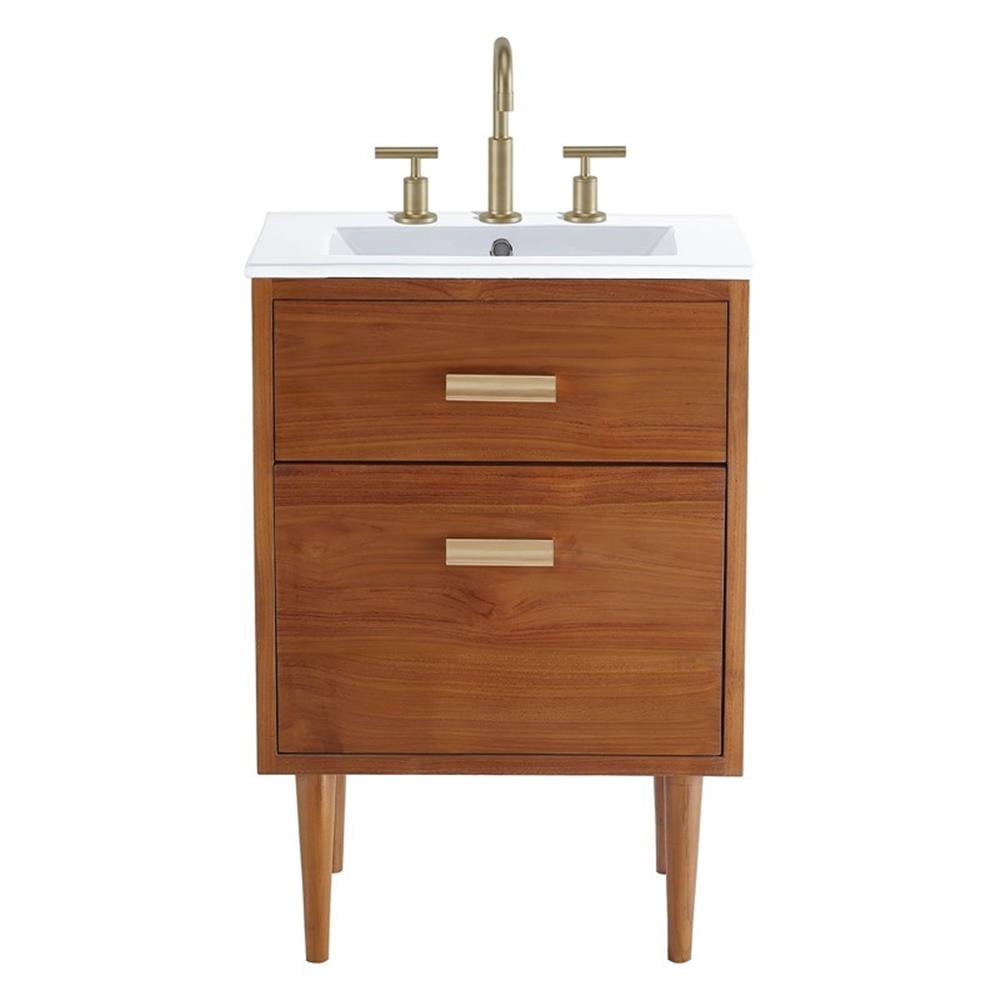 Modway Cassia 24.5" Modern Wood & Ceramic Bathroom Vanity in Natural/White