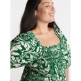 thumbnail image 4 of Terra and Sky Elbow Sleeve Smocked Bodice Blouse, Sizes 0X-5X, 4 of 5