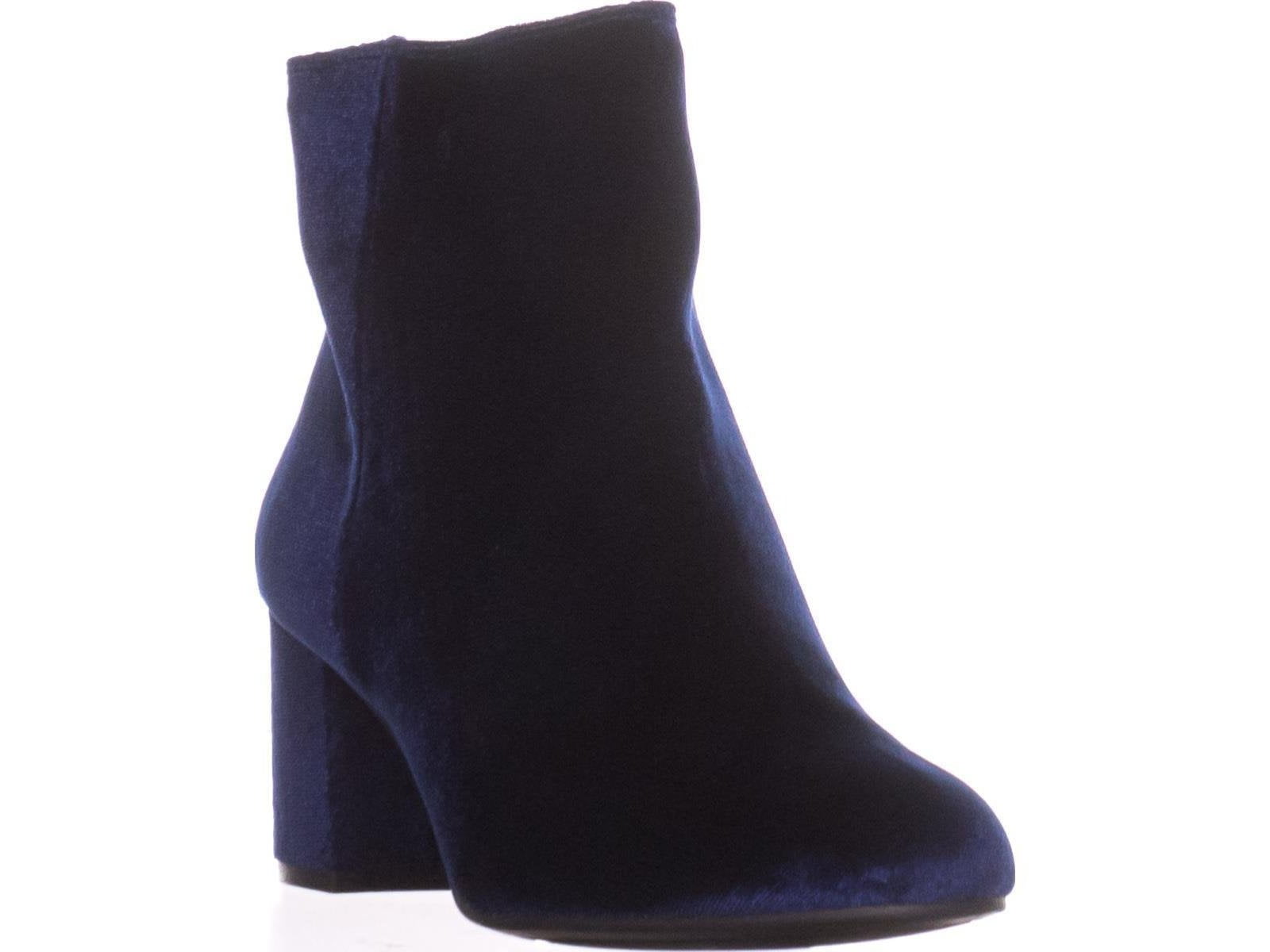 navy velvet block heels