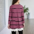 thumbnail image 4 of aohooy Tshirts Girls Stripe Long Sleeve Crewneck Tunic Lace Trim Hem Trendy Blouses Cute Fall Pullover Loose Soft Tops Wine,12-13Years, 4 of 6
