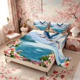 thumbnail image 2 of Manfei Scenic Heron Queen Sheet Sets for Girls Women, Mountain Lake Bed Set, Blue Pink Green 4pcs, 1 Flat Sheet, 1 Fitted Sheet and 2 Pillowcases, 2 of 6