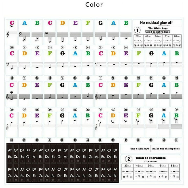 Piano Keyboard Stickers for 37/49/54/61/88 Full Set Transparent Stickers Kids and Beginners Learning Piano, Removable, Leaves No Residue, Colorful - Walmart.com for Free Printable Piano Keyboard Stickers