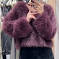 thumbnail image 3 of Suéter corto coreano para mujer, suéter holgado de otoño e invierno, suéter blanco esponjoso de estilo perezoso con clavícula, 3 of 5
