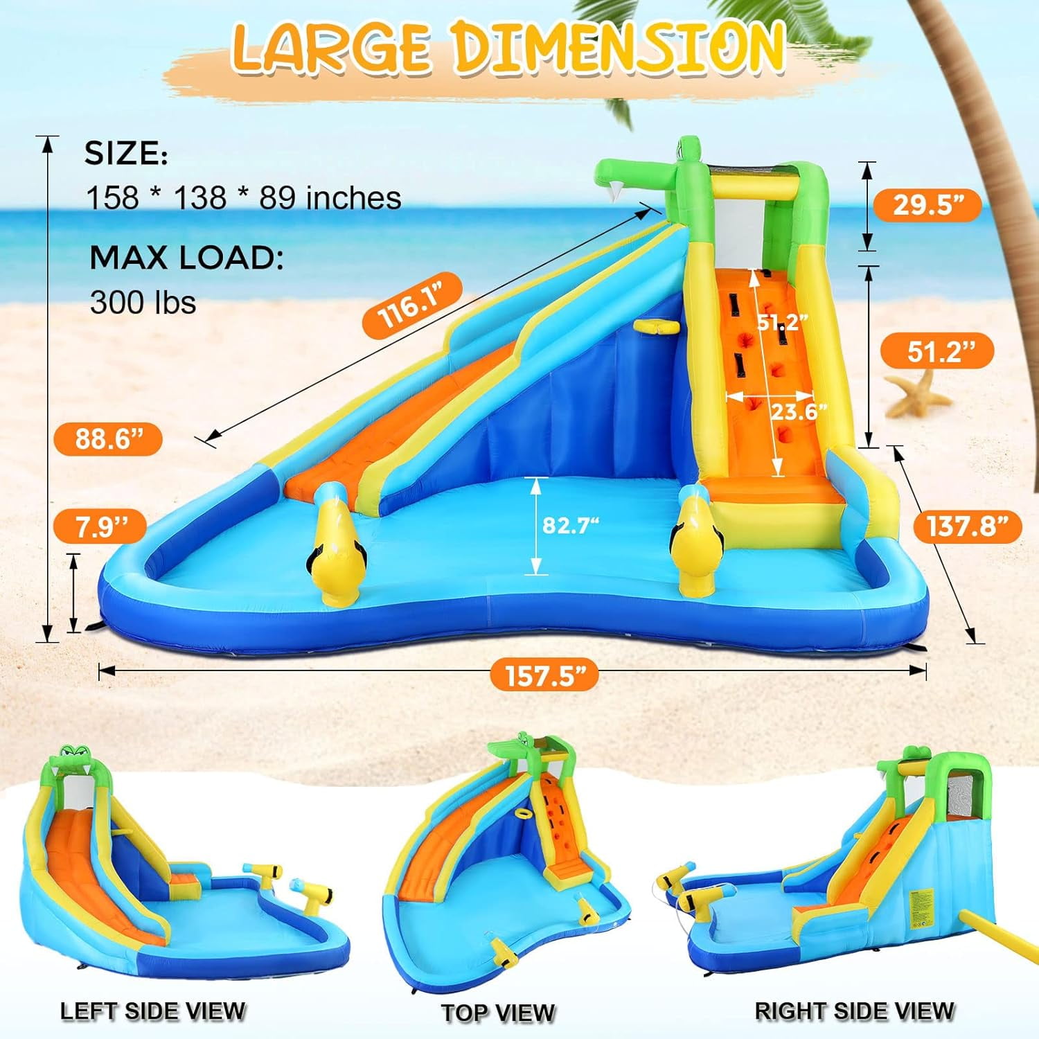 Qhomic Inflatable Water Slide with Spray Pool, 2 Water Guns, Climbing Wall, Basketball Hoop, and Inflatable Bounce House with UL Air Blower, (Gift for Kids), Polyester, Child, Teen, Toddler