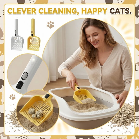 Cat Litter Scoop, Led Rechargeable Light, 12X5inAbs Plastic, Litter Box Cleaner, Yellow Color, Cat Waste Sifting, Household Feline Care, 1 Pc, 1 Charging Cord