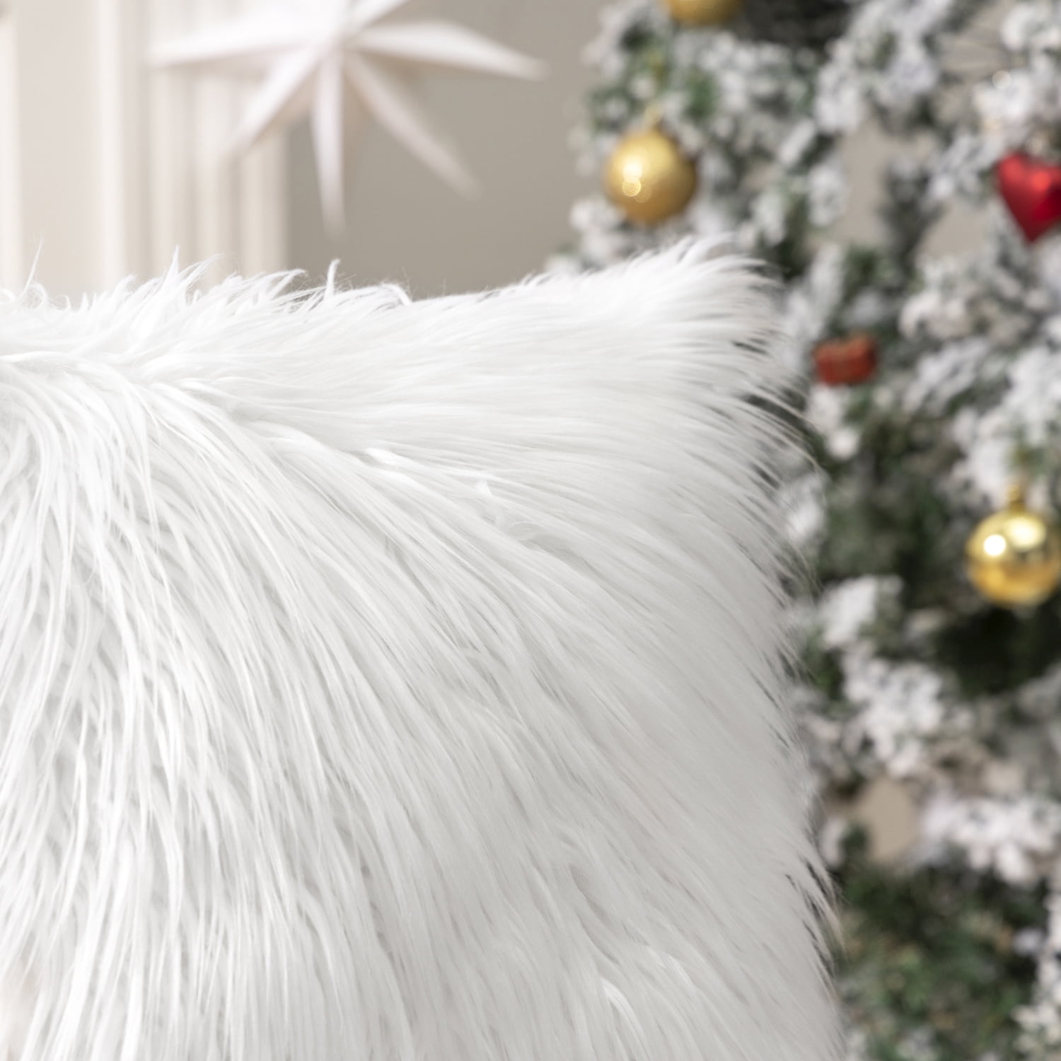 Phantoscope Merino Style Faux Fur Series Decorative Throw Pillow, 12" x 20", True White, 1 Pack