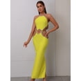 thumbnail image 2 of Women Celebrity Sexy Backless Halter Beading Maxi Long Lemon Yellow Bandage Dress 2023 Elegant Evening Club Party Dress, 2 of 7