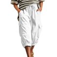 thumbnail image 5 of YDTUYT Capris for Women with Pockets Wide Leg Cargo Pants High Elastic Waist Hiking Travel Ladies Baggy Trousers Loose Fit Casual Lounge Yoga Workout Palazzo Sweatpants Outdoor Golf Jogger White, 5 of 8