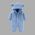 thumbnail image 2 of Fesfesfes Children's Solid Color Crawling Suit Boys Girls Thick and Warm Cute Ear Fleece Jumpsuit Long Sleeved Hooded Baby Hoodie(Blue#2,3-6 Months), 2 of 6