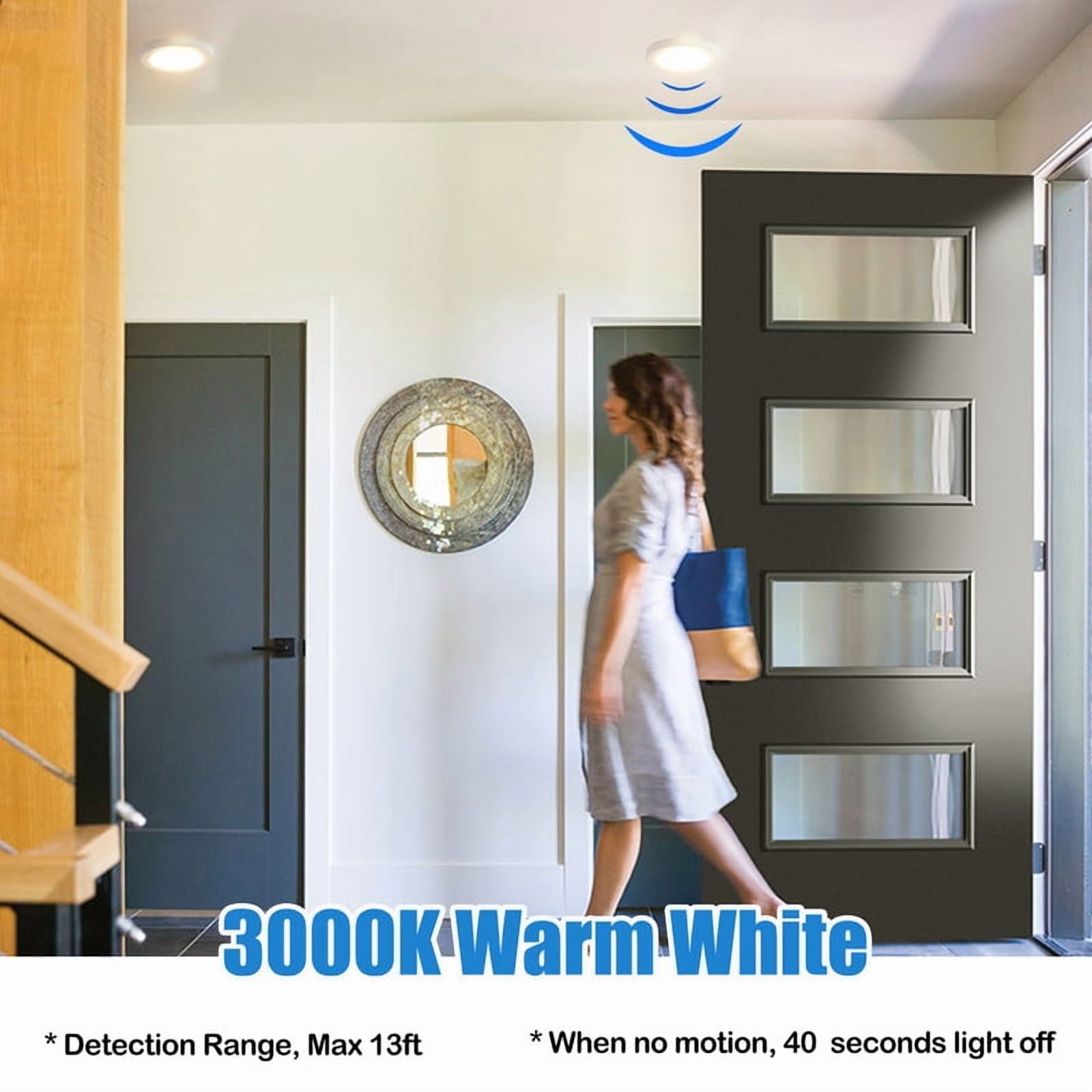 Lucere LED Motion Sensor Flush Mount Ceiling Lighting Fixture, 6.5 inch 120V LED Closet Motion Sensor Light, 3000K Round Lighting Fixture for Stairs Closet Rooms Porches Basements Hallways Pantries