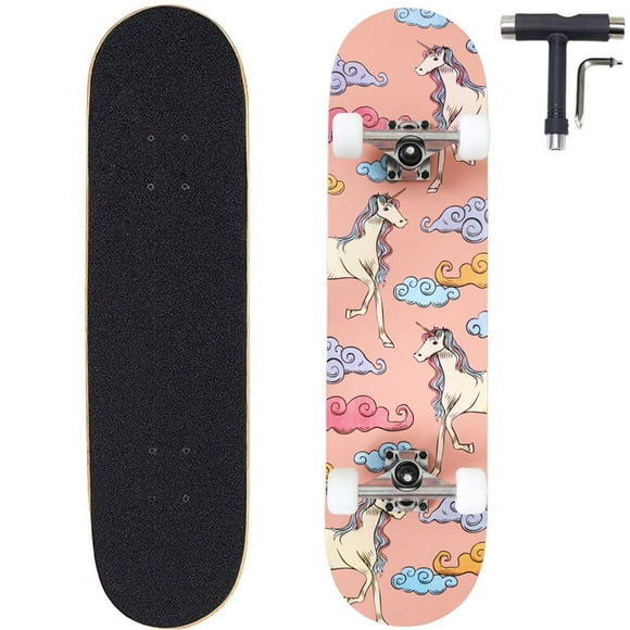 ANNEE Monopatín completo de 31 x 8 pulgadas para principiantes, tablas de skate cóncavas de doble patada de madera de arce de 7 capas, monopatines de trucos para jóvenes, principiantes, niñas, niños,