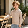 thumbnail image 5 of Atogsazn Toddler Baby Boys Knitted Sweater Kids Casual Quarter Zip Long Sleeve Sweatshirt Fall Tops Clothes Khaki 5-6 Years Fashion, 5 of 9