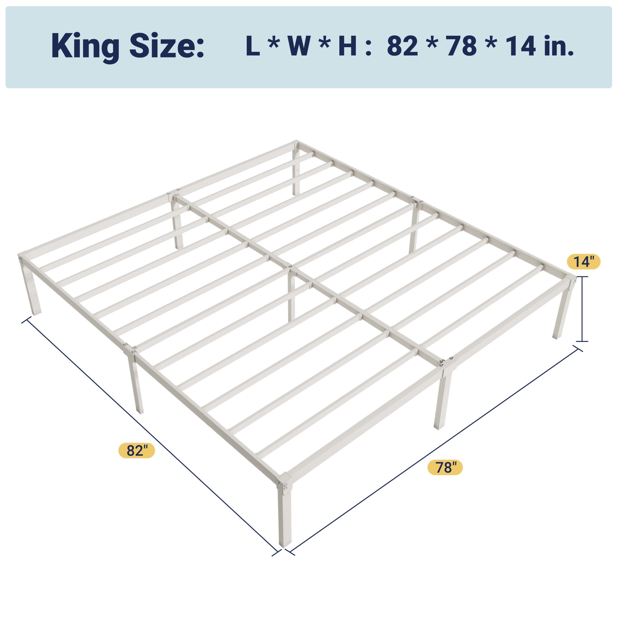 Allewie King Size Bed Frame, 14 inch Metal Platform Beds with Storage Space, No Box Spring Needed and Easy Assembly, White